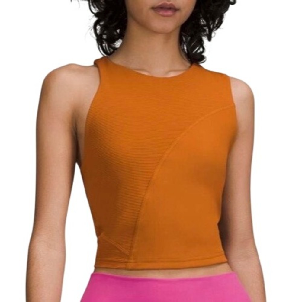 Lululemon Ribbed Asymmetrical Yoga Shelf Bra Tank Top Butternut Brown Size 4